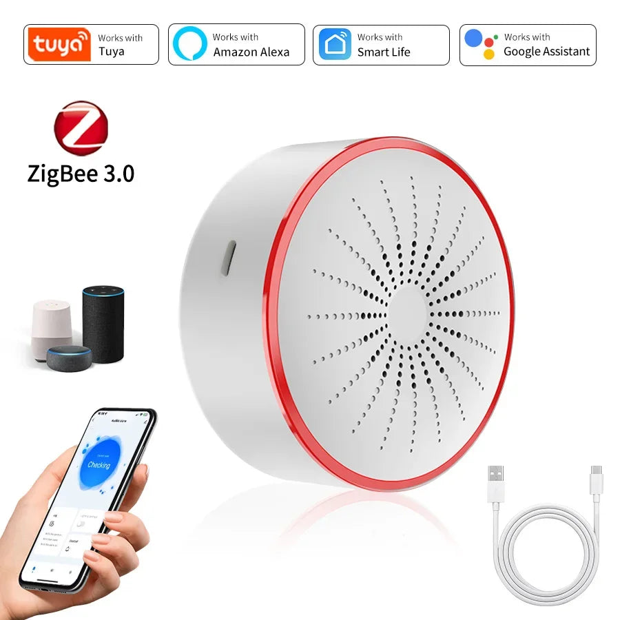 Tuya wifi zigbee sirene sem fio ligado inteligente som-luz alarme chifre detector agarrado emits instantâneo som-luz alarme app contr