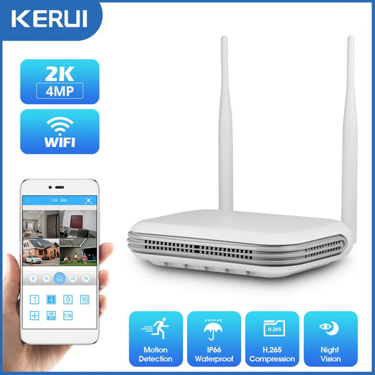 NVR 8 Canais WiFi 4MP/5MP com Tela 10.1" H.265 ONVIF para Câmeras Sem Fio - Kerui N1008L