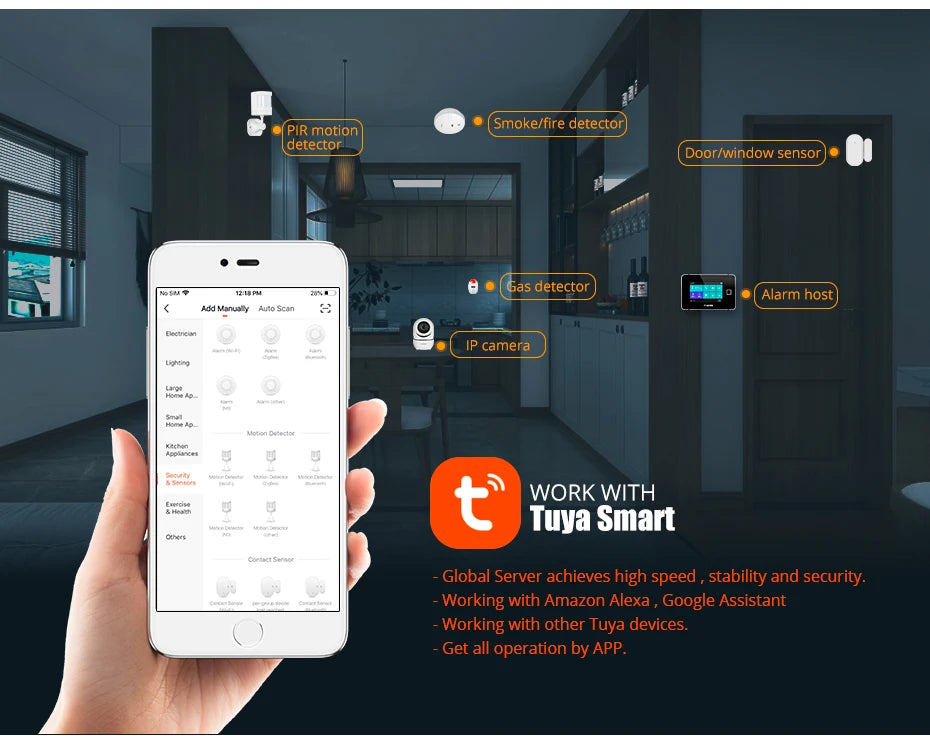 Central de Alarme KERUI G64B 4G WiFi Tela Touch 4.3" com Tuya Smart 100 Zonas Temperatura Umidade - KERUI