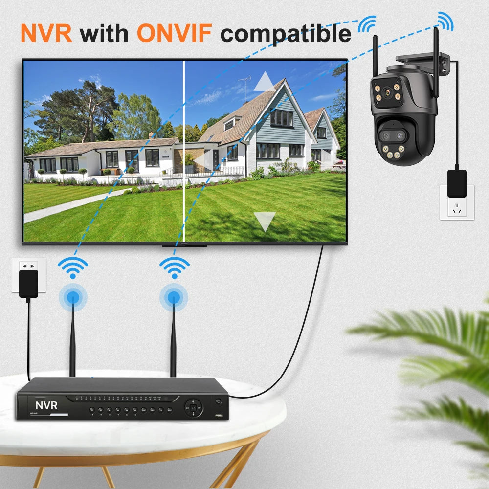 Câmera IP Wonsdar 6K 9MP WiFi - Três Lentes - PTZ 8x Zoom - Tela Dupla - Visão Noturna Colorida - iCSee