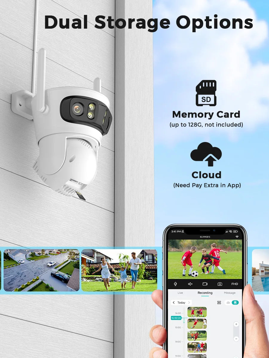Câmera IP WiFi ZRHUNTER A56 12MP 6K Tripla Lente PTZ Detecção Humana IA Rastreamento Automático Visão Noturna Colorida IP66 App ICSEE - ZRHUNTER