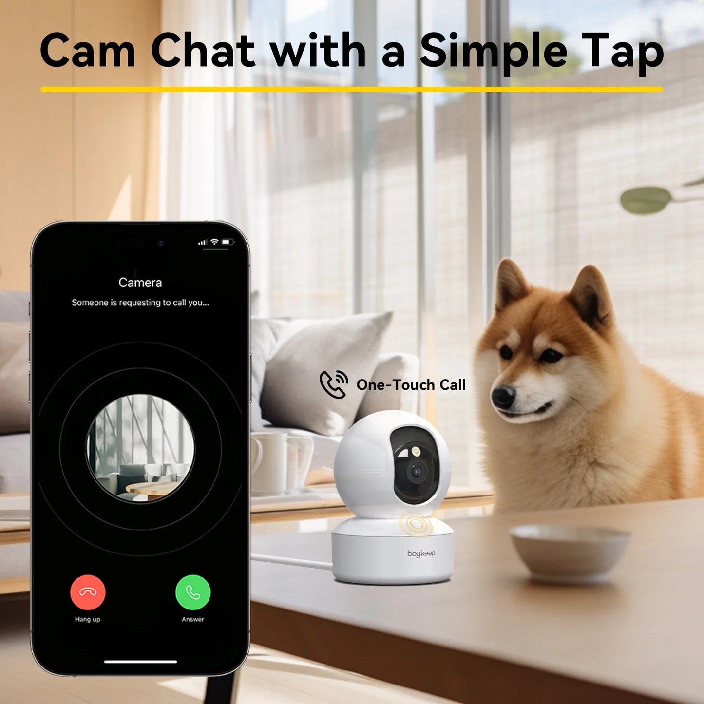 Câmera para cães de estimação Boykeep 2K com aplicativo de telefone, câmera de segurança interna WiFi 5G / 2,4 GHz para bebês, 360 °   Pan & Tilt, Áudio bidirecional, Visão noturna