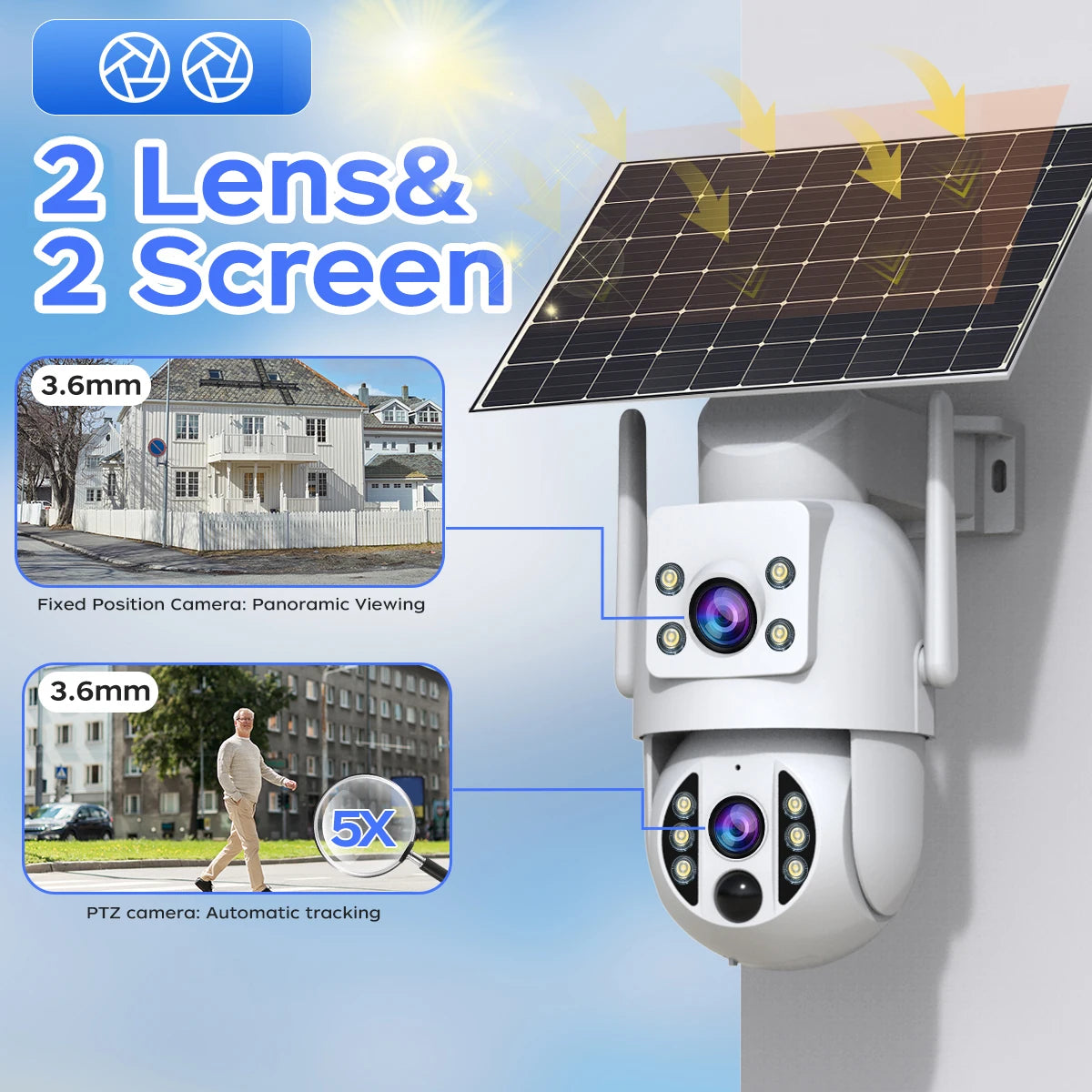 Câmera Solar 4K JOOAN - Sem Fio com Lente Dupla, Bateria Recarregável e IA