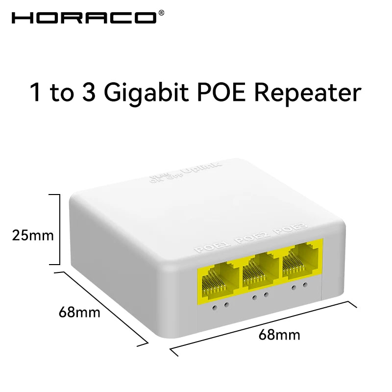 Extensor PoE Gigabit HORACO 4 Portas 30W - Repetidor IEEE 802.3af/at 10/100/1000Mbps Plug & Play Switch NVR Câmera IP