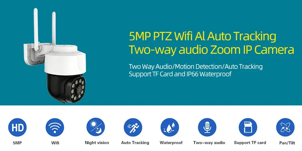 Tuya vida inteligente wifi câmera ptz ao ar livre de segurança em casa vigilância vídeo 5mp sem fio cctv câmeras ip rastreamento humano automático