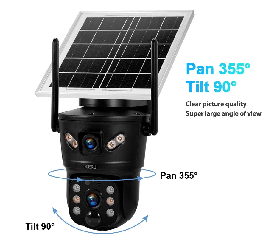 Câmera Solar WiFi/4G 6MP Lente Dupla À Prova D'Água com Painel Solar - Kerui D05