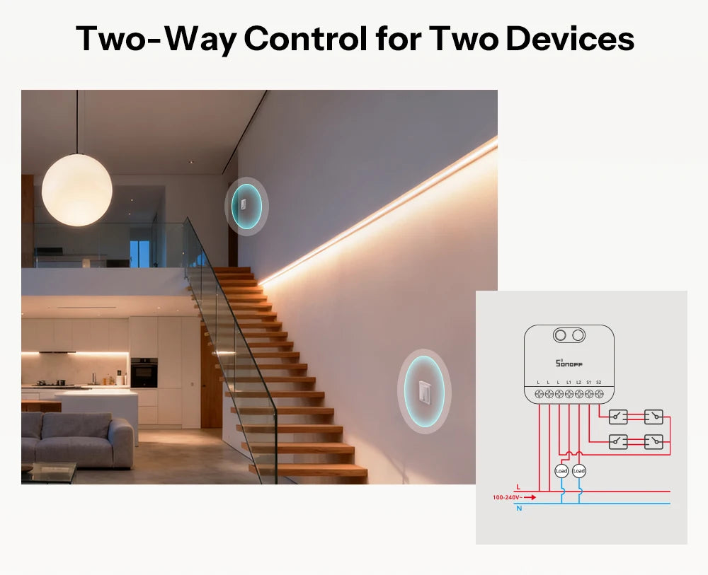 Interruptor Inteligente Zigbee 2 Gang Sem Fio Neutro Ultra Compacto SONOFF MINI DUO-L