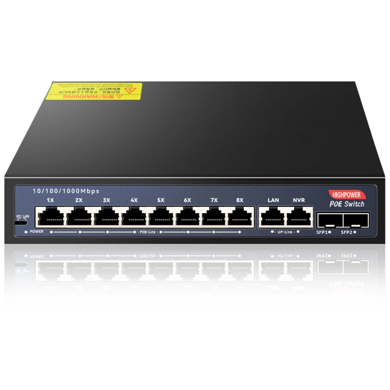Switch PoE SHOYEE RJ45 + SFP 48V - IEEE 802.3af/at Uplink Plug & Play Câmera IP NVR Compacto