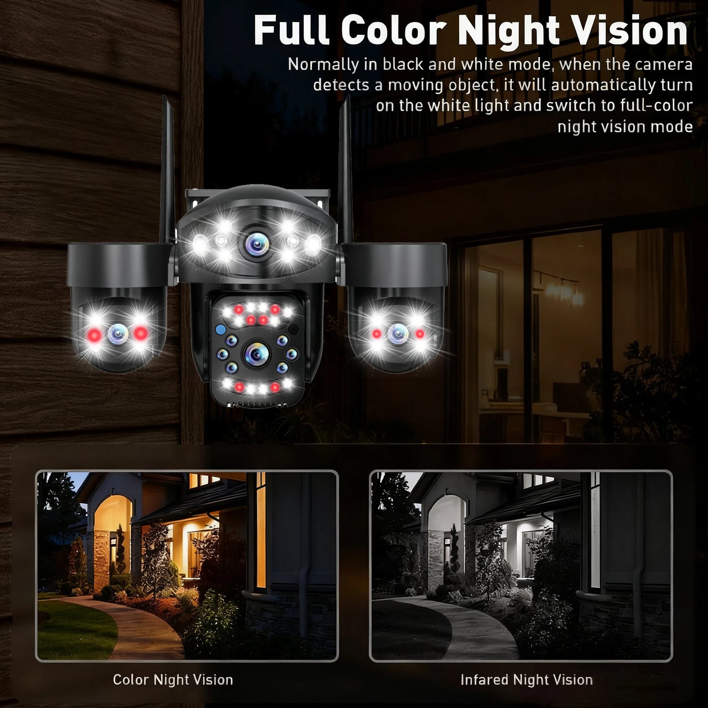 Câmera wi-fi de 4 lentes, 20mp, segurança doméstica externa, 4 telas, zoom 12x, rastreamento automático, cor, visão noturna, cctv, vigilância sem fio