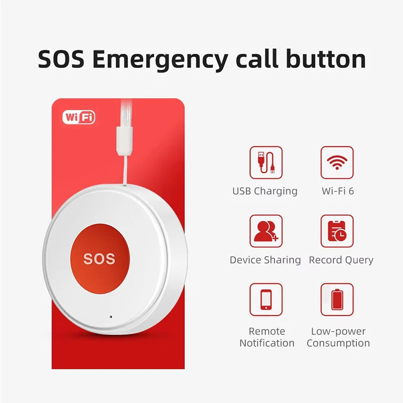 Tuya wifi sos botão uma chave de emergência sem fio alarme segurança dispositivo pânico para idosos crianças segurança em casa vida inteligente app remoto