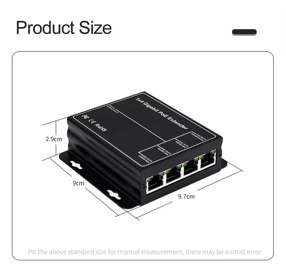 Extensor PoE Gigabit HSmartcam 4 Portas 90W - Repetidor IEEE 802.3af 100/1000Mbps Plug & Play Câmera IP NVR