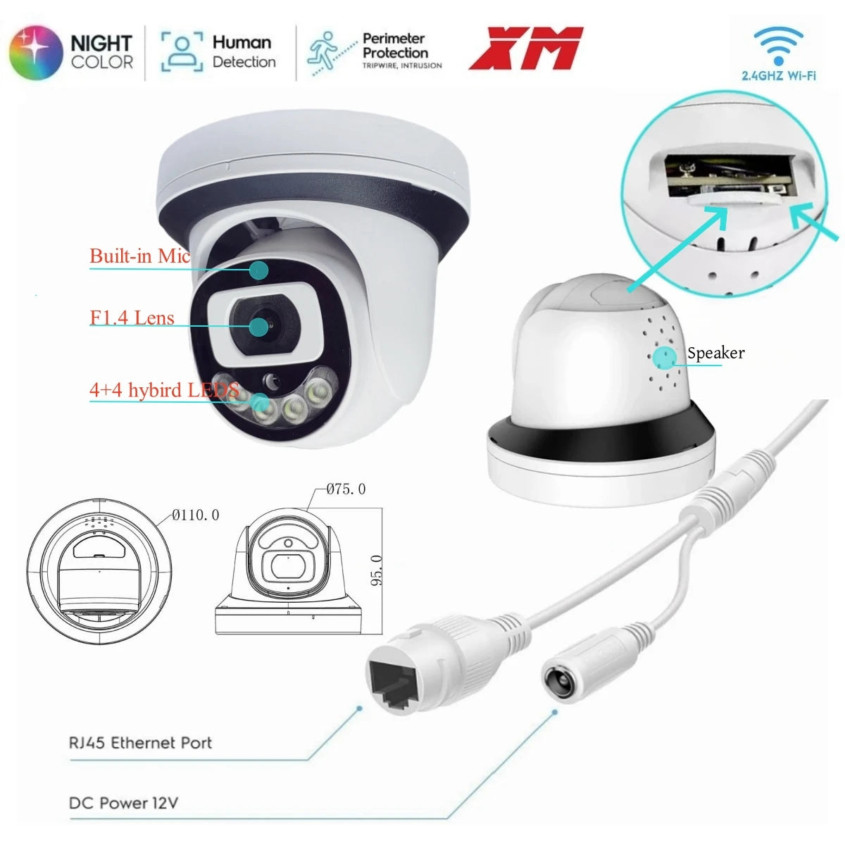 Câmera Dome WiFi 4MP/5MP/8MP | Visão Noturna Colorida, Detecção Humana e Áudio Bidirecional – XM ICSee