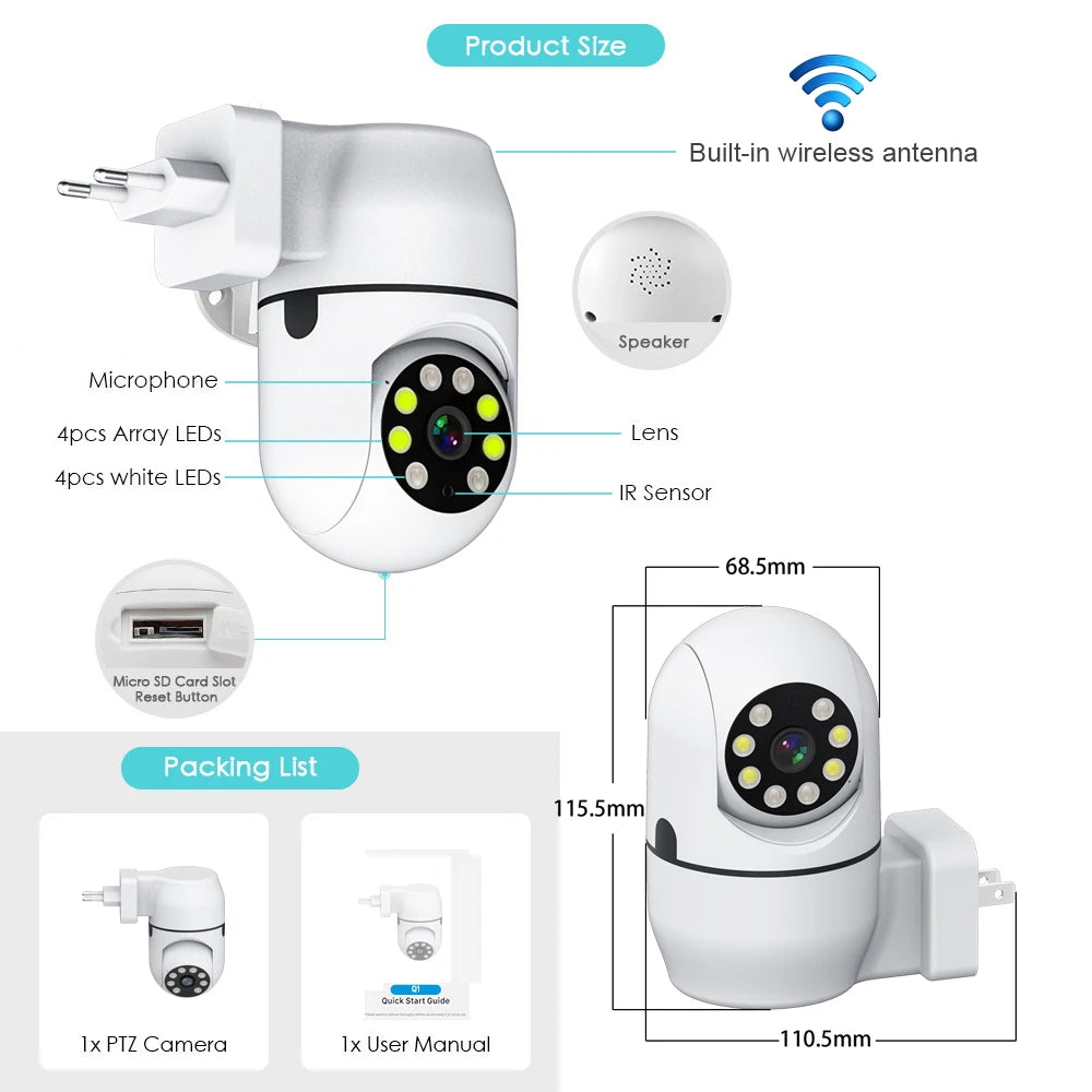 Vida inteligente câmera sem fio ip hd tuya humano rastreamento automático cctv vigilância de segurança cor ir visão noturna interior wi fi casa cam