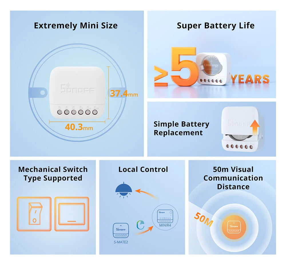 SONOFF S-MATE2 – Interruptor Mecânico Sem Fio Bidirecional com Controle via MINIR4 e eWeLink