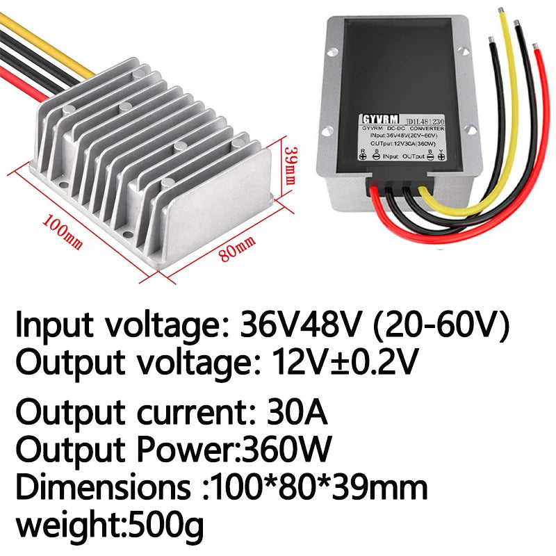 Conversor DC Step-Down 24V/36V/48V/60V para 12V 10A Regulador de Tensão IP68 GYVRM