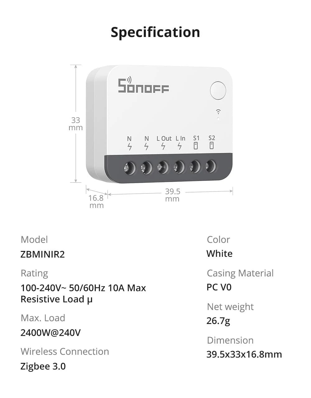 Interruptor Inteligente SONOFF ZBMini R2 Zigbee - Módulo DIY - Alexa e Google Home - eWeLink