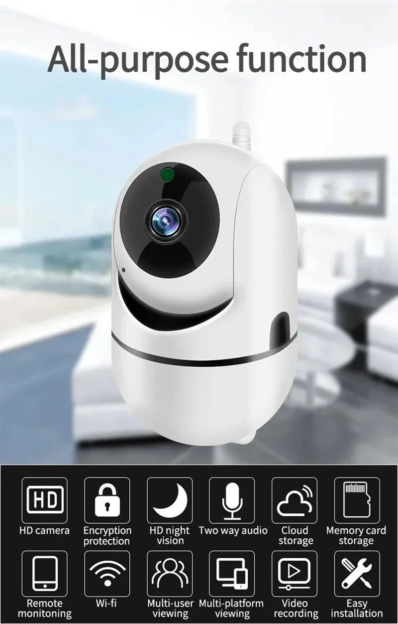 Mini Câmera WiFi Lenovo 1080P – Rastreamento Automático, Visão Noturna e Monitor de Bebês