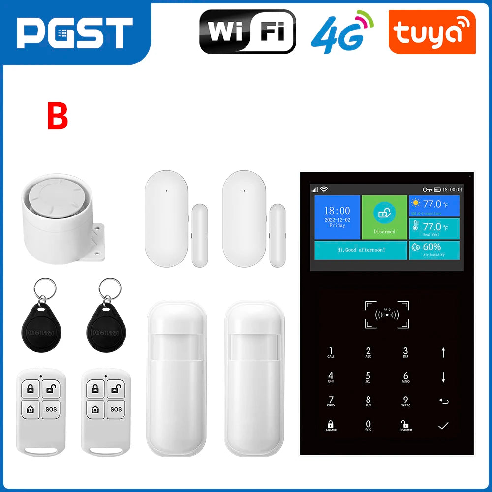 Sistema de Alarme PGST PG107 4G WiFi Tuya 99 Zonas com Teclado Touch Alexa Google Home