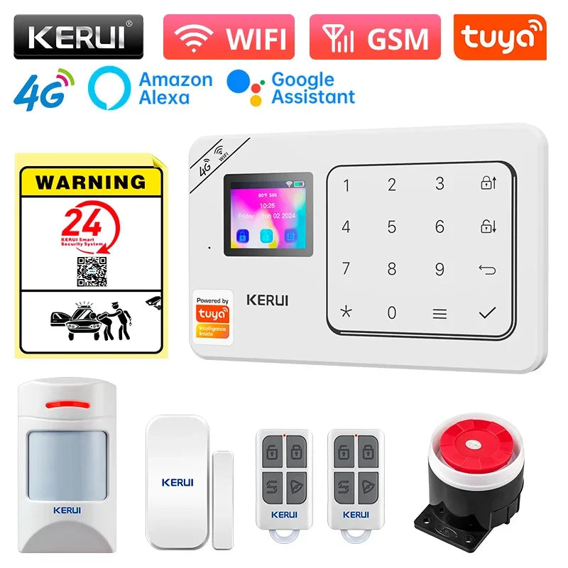 Sistema de Alarme Inteligente WiFi/4G com Sensor PIR Teclado e Alexa - Kerui W184 Tuya