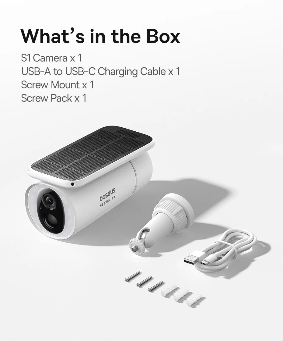 Câmera Baseus Security S1 2K Solar WiFi com Sistema de Rastreamento Solar 145° IP67