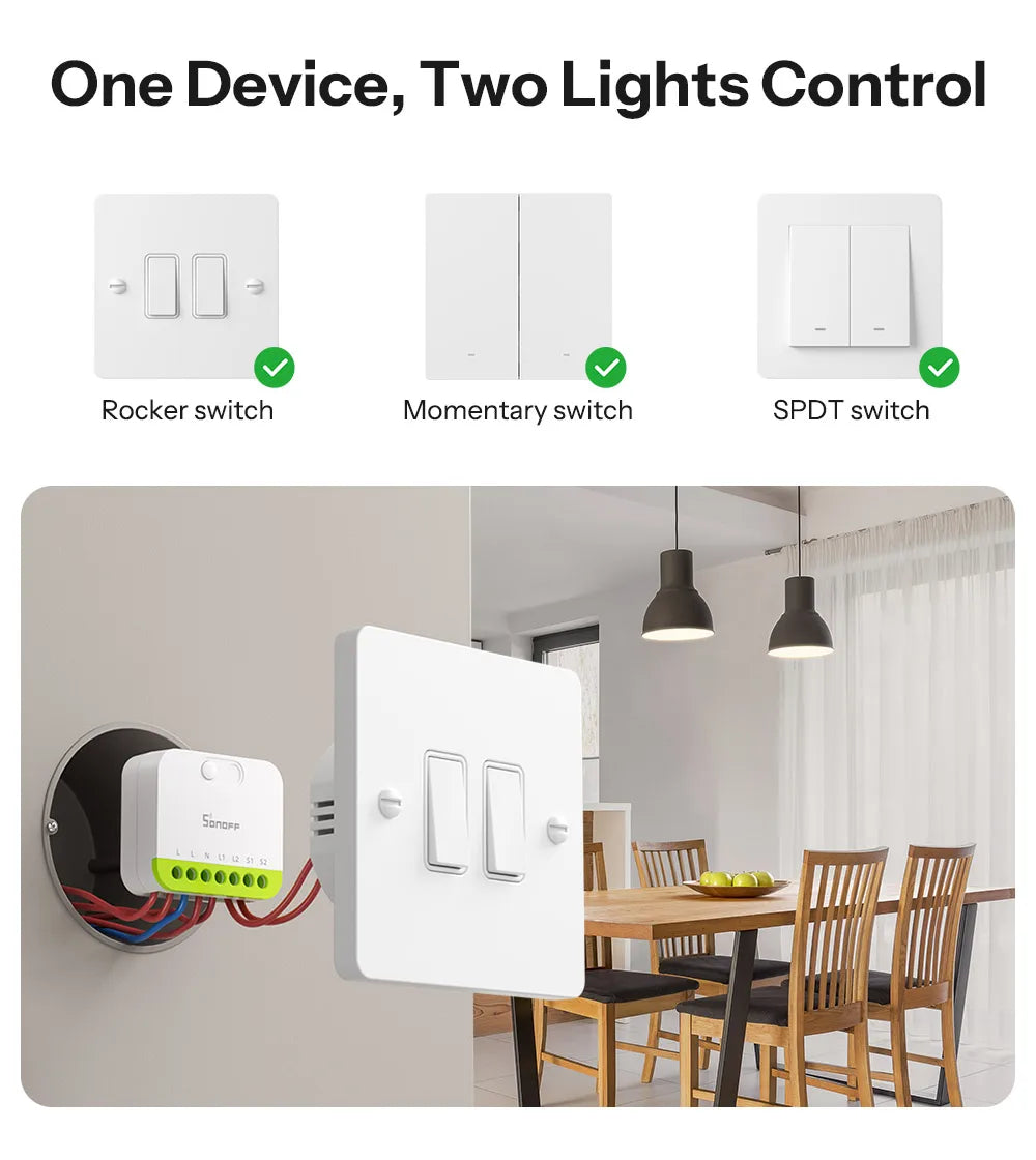 Interruptor Inteligente Zigbee 3.0 2 Gang Ultra Compacto Controle Duplo SONOFF MINI DUO