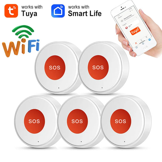 Tuya wifi sos botão uma chave de emergência sem fio alarme segurança dispositivo pânico para idosos crianças segurança em casa vida inteligente app remoto