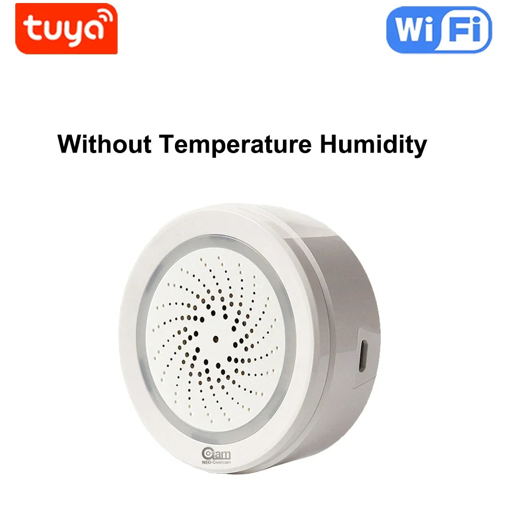Sirene Inteligente Tuya WiFi com Sensor de Temperatura e Umidade Alarme Sonoro e Visual