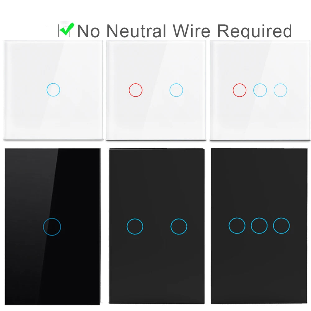 Interruptor Touch Parede Vidro Cristal Temperado LED 1/2/3 Gang Bivolt 100-240V QIRONG