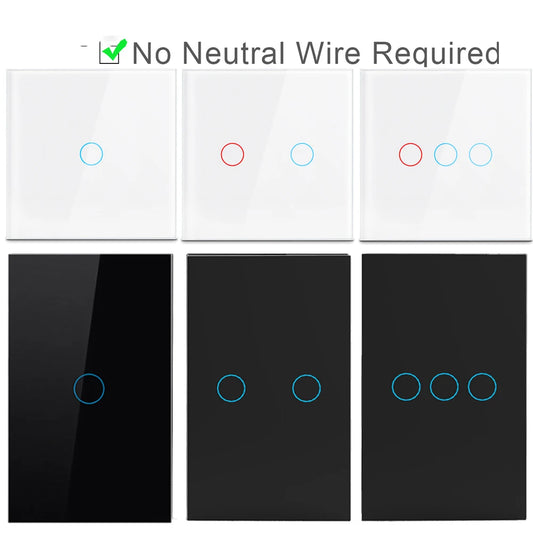 Interruptor Touch Parede Vidro Cristal Temperado LED 1/2/3 Gang Bivolt 100-240V QIRONG