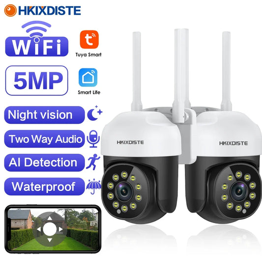 Vida inteligente 5mp wifi ptz câmera ip rastreamento automático ao ar livre tuya cor visão noturna sem fio cctv câmera de vigilância segurança mini
