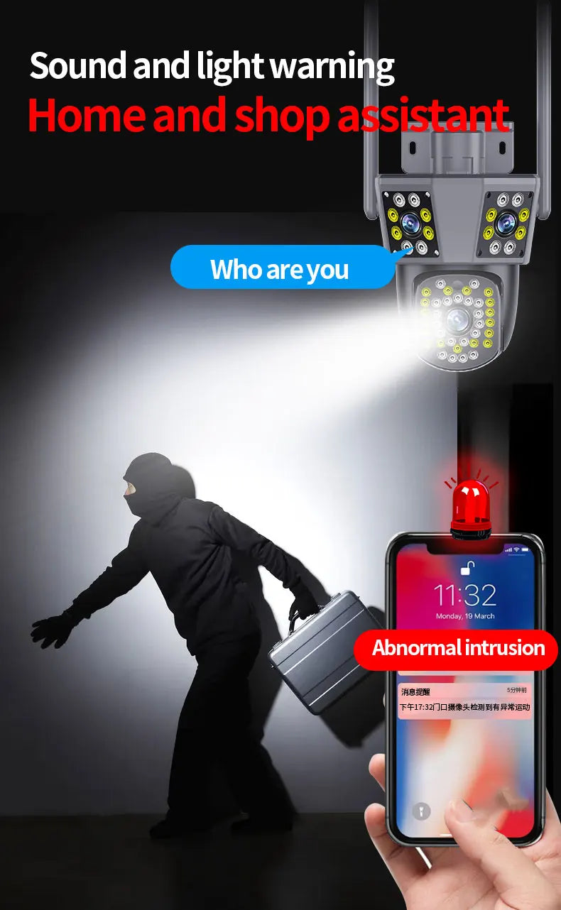 Câmera WiFi 12MP 6K Três Lentes Zoom 10x Rastreamento IA Visão Noturna Colorida CHAMOUS