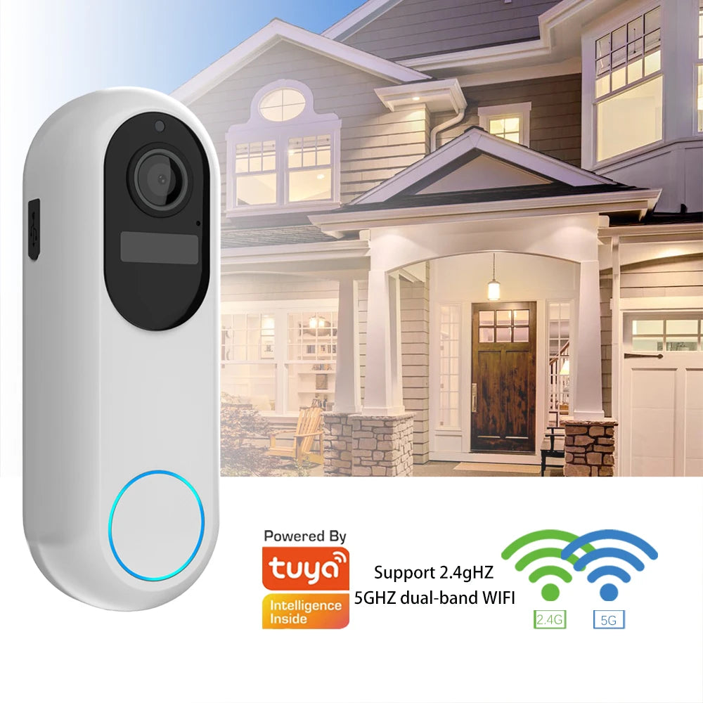 Tuya campainha de vídeo inteligente à prova dwaterproof água visão noturna segurança em casa 1080p câmera digital visual intercom 2.4ghz 5ghz wi fi campainha