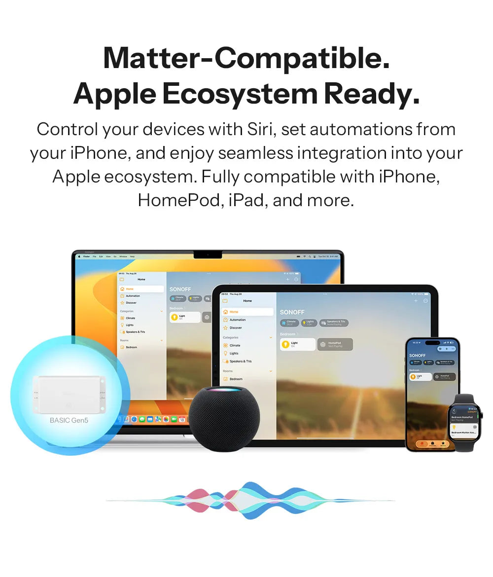 Sonoff básico gen5 matéria wifi interruptor inteligente casa inteligente temporizador de controle remoto diy interruptor inteligente trabalho com homekit alexa