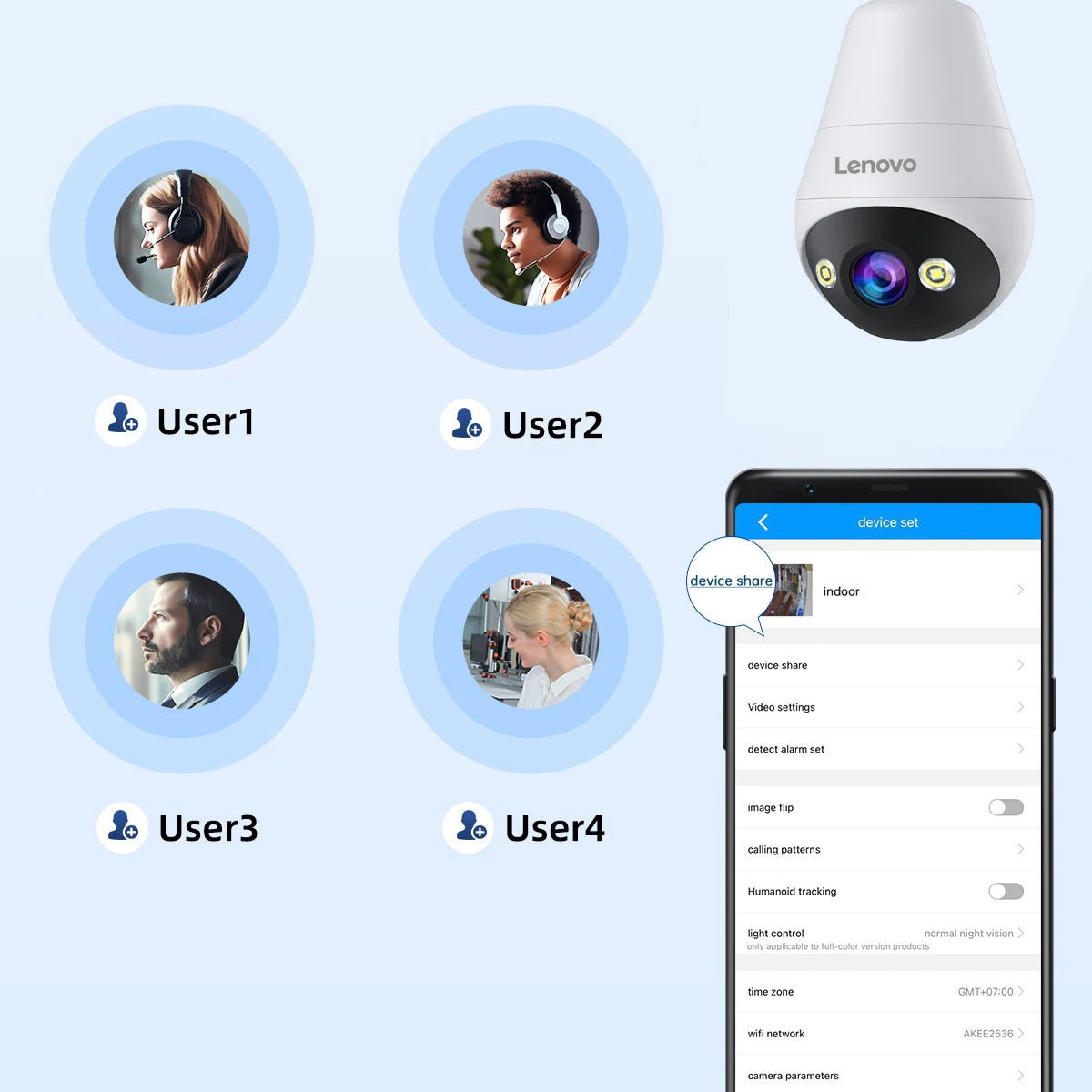 Câmera de Segurança Lenovo 3MP WiFi Lâmpada E27 com Visão Noturna Colorida e Áudio Bidirecional