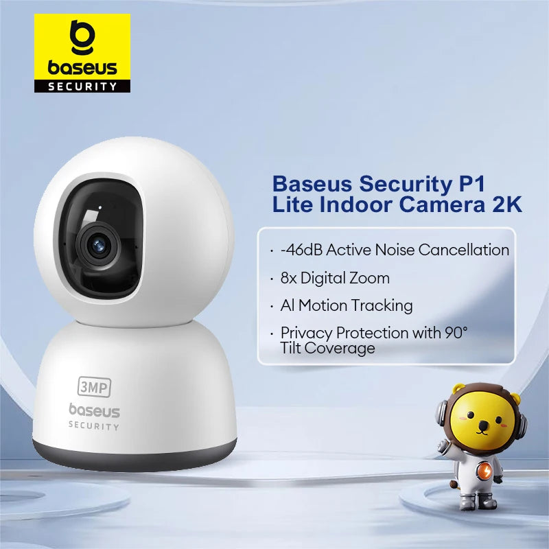 Câmera Baseus P1 Lite 2K 3MP 360° Pan/Tilt WiFi com Rastreamento IA Interno