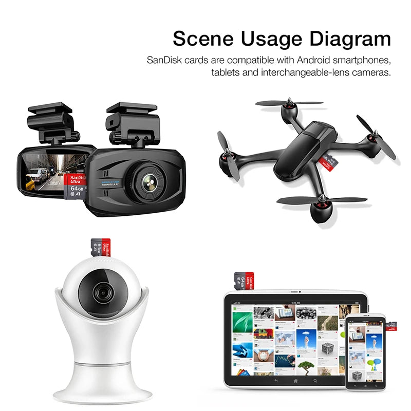 Cartão de Memória SanDisk Ultra MicroSD 32GB 64GB 128GB 256GB 512GB Classe 10 UHS-I A1 V10