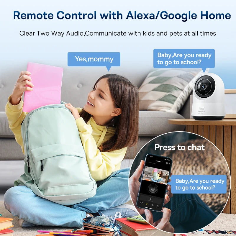 Câmera Baseus P1 Pro 5MP 3K WiFi Dual Band 2.4G/5G 360° com IA Quádrupla