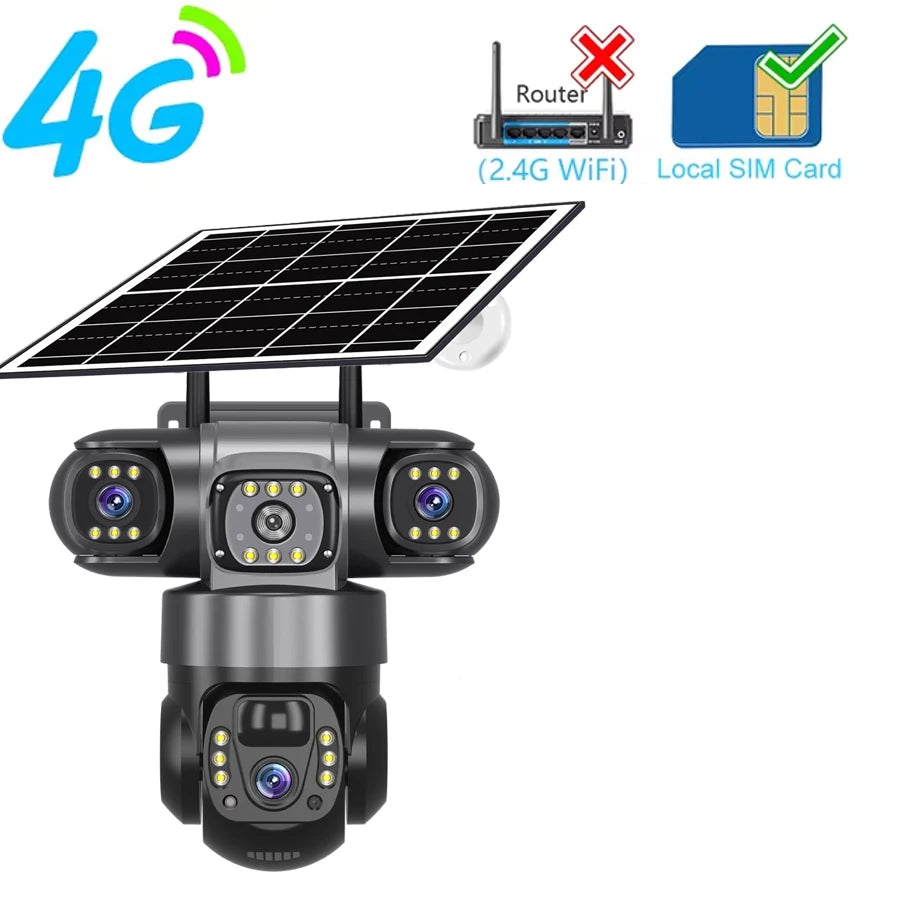 V380PRO 3 Lente WiFi Câmera Solar 15MP 360 Ao Ar Livre À Prova D 'Água CCTV Visão Noturna Câmera de Áudio Bidirecional Rastreamento Móvel 4G Câmera IP
