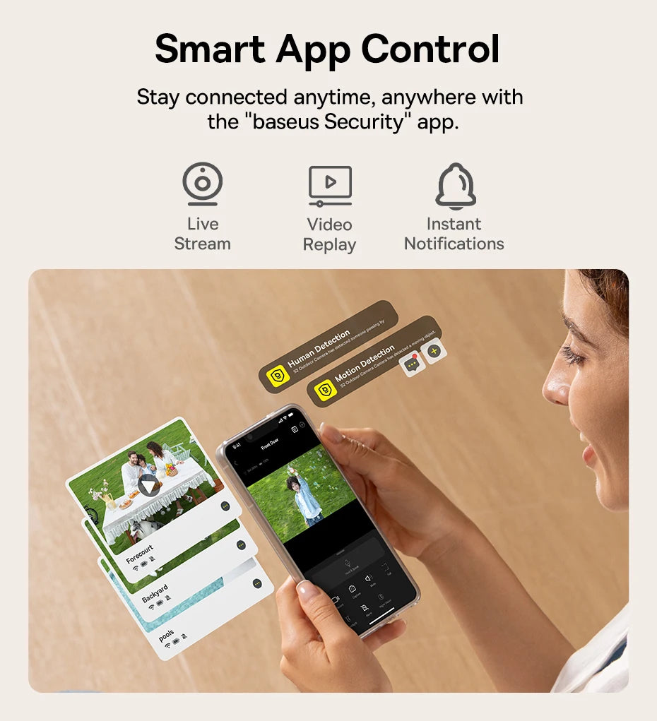 Câmera Baseus Security S2 4K Solar WiFi com Face ID e IP67 - 145° FOV