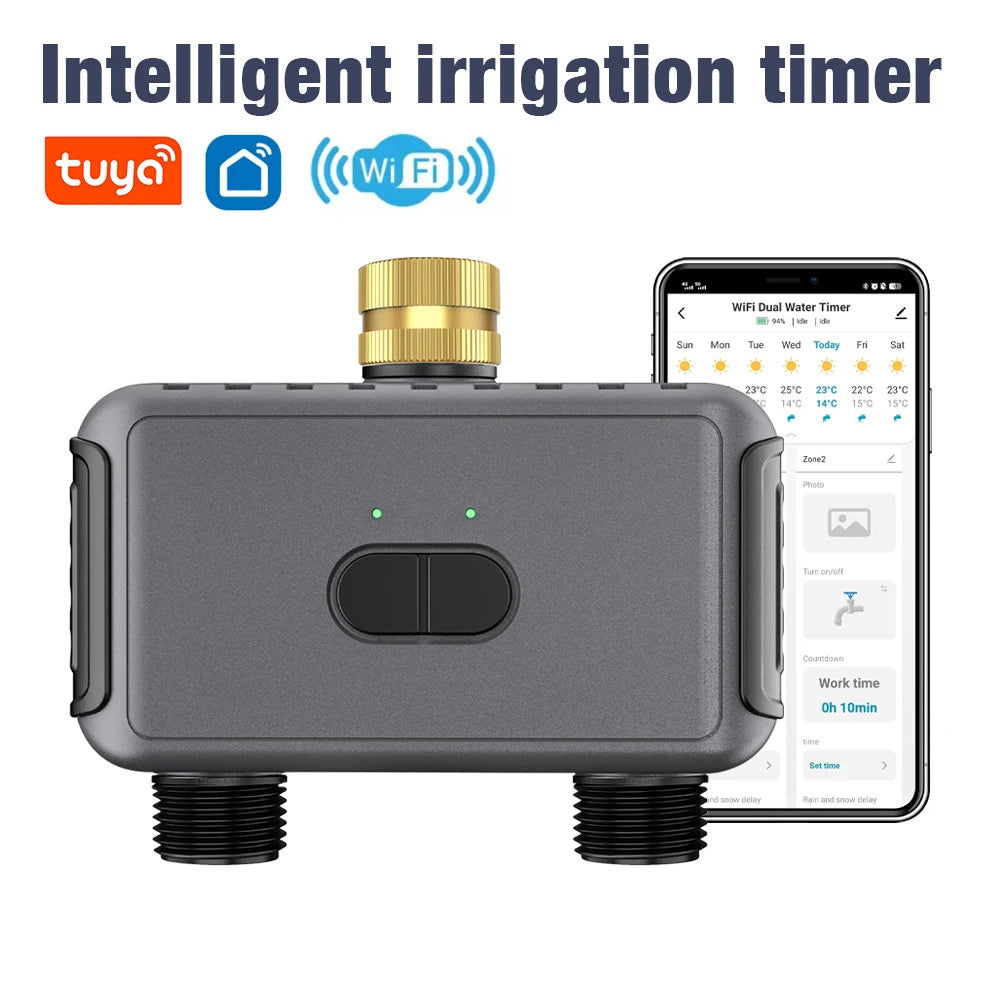 Tuya wi fi temporizador de água automático waterer 2 saídas sistema rega irrigação controle app sprinkler programador para jardim gramado