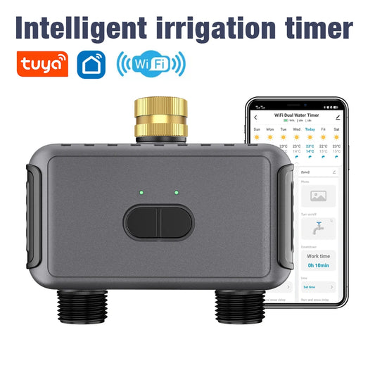Tuya wi fi temporizador de água automático waterer 2 saídas sistema rega irrigação controle app sprinkler programador para jardim gramado