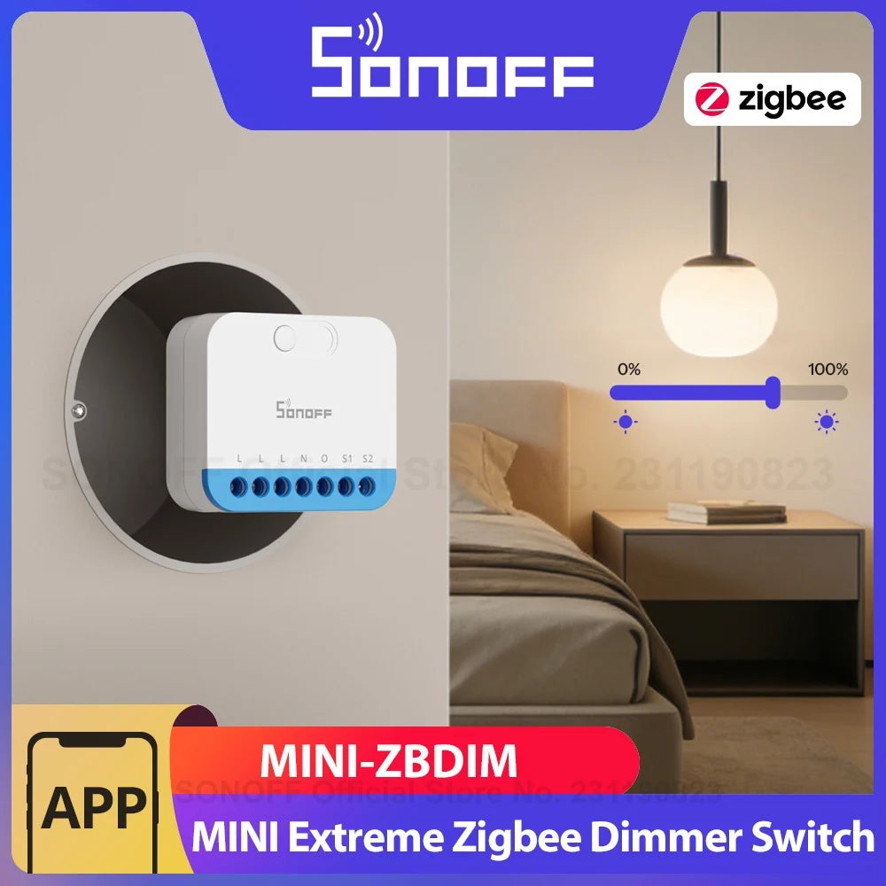 Dimmer Inteligente Zigbee 3.0 MINI-ZBDIM Extreme Monitoramento Energia Proteção Superaquecimento SONOFF