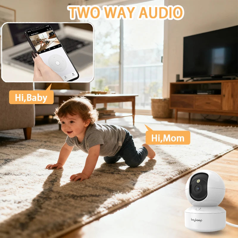 Câmera para cães de estimação Boykeep 2K com aplicativo de telefone, câmera de segurança interna WiFi 5G / 2,4 GHz para bebês, 360 °   Pan & Tilt, Áudio bidirecional, Visão noturna