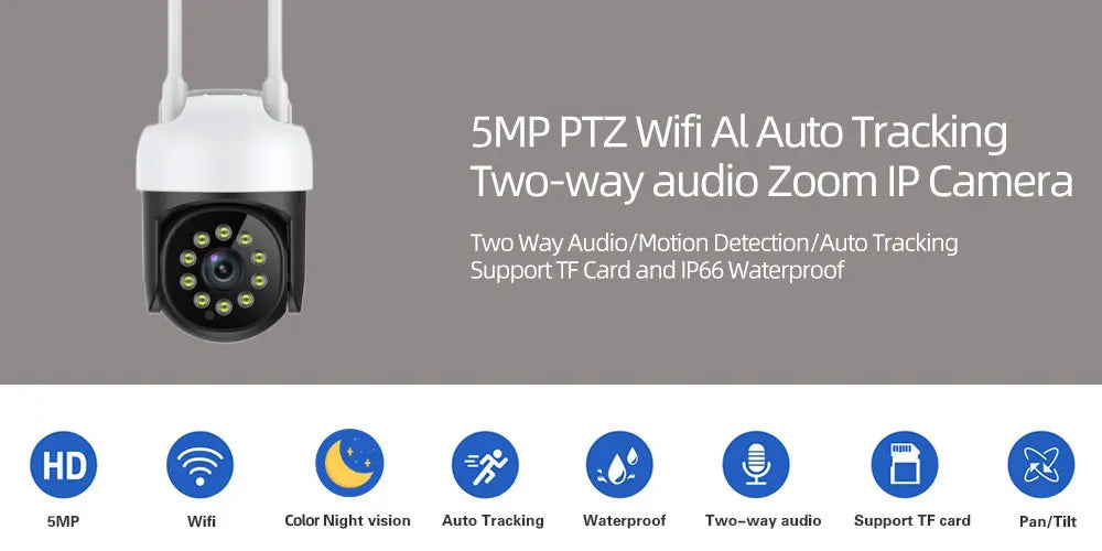 Vida inteligente 5mp wifi ptz câmera ip rastreamento automático ao ar livre tuya cor visão noturna sem fio cctv câmera de vigilância segurança mini