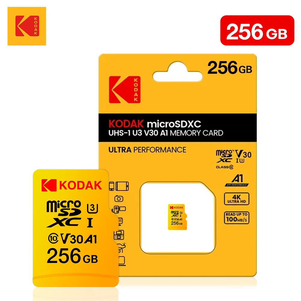 Cartão de Memória Kodak MicroSD 32GB 64GB 128GB 256GB Classe 10 UHS-III A1 V30 Alta Velocidade