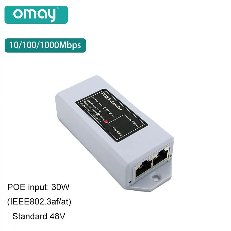 Extensor PoE OMAY 1 para 2 Portas Gigabit - IEEE 802.3af/at 48V 100/1000Mbps Extensão 100m Câmera IP NVR