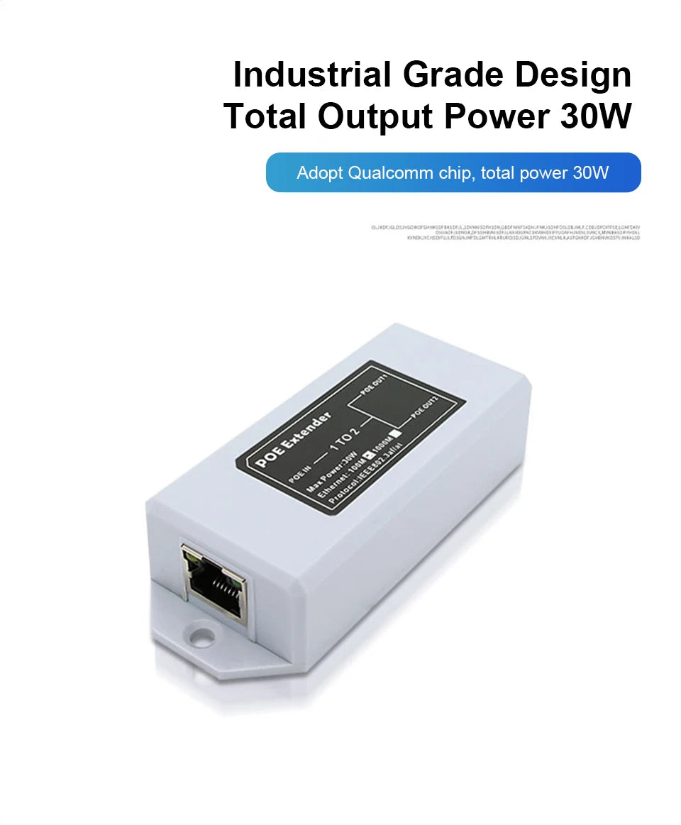 Extensor PoE OMAY 1 para 2 Portas Gigabit - IEEE 802.3af/at 48V 100/1000Mbps Extensão 100m Câmera IP NVR