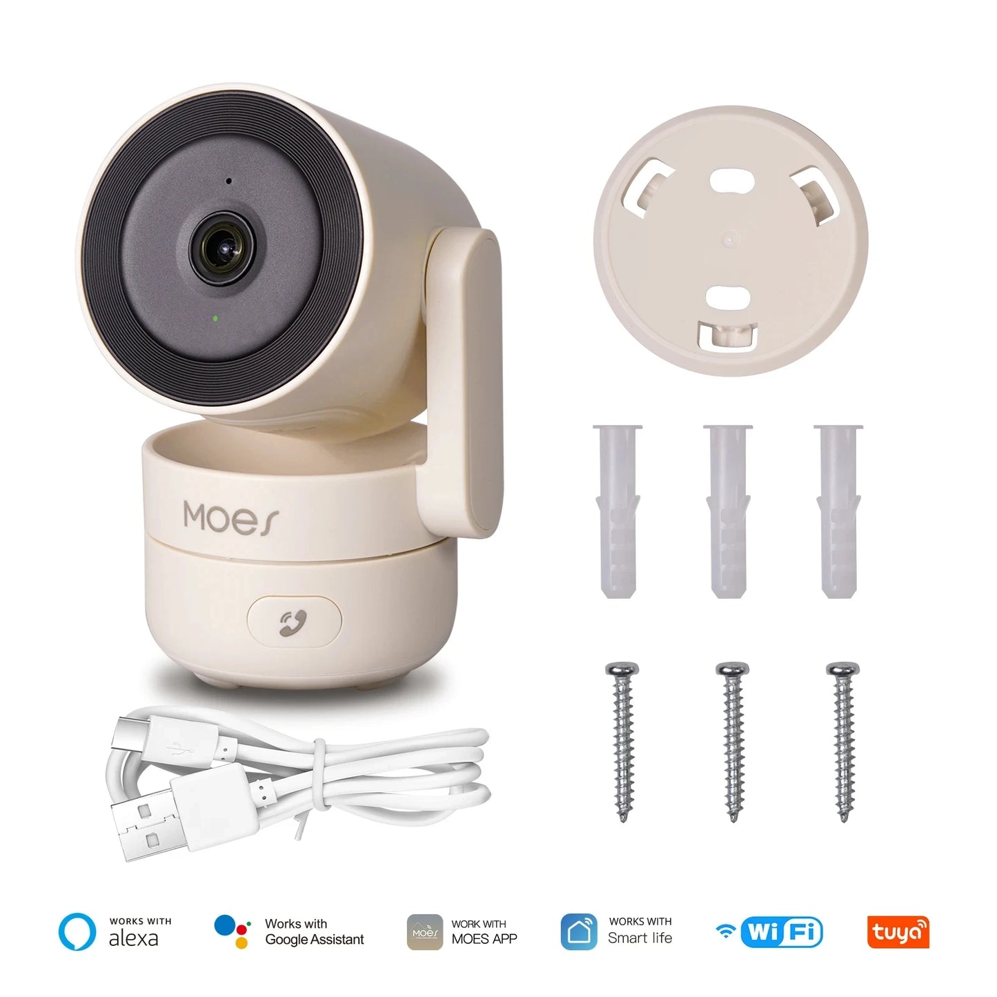 Câmera de Segurança MOES Tuya WiFi 4MP HD Pan/Tilt com Visão Noturna Infravermelha, Detecção de Movimento e Som, Patrulha Panorâmica