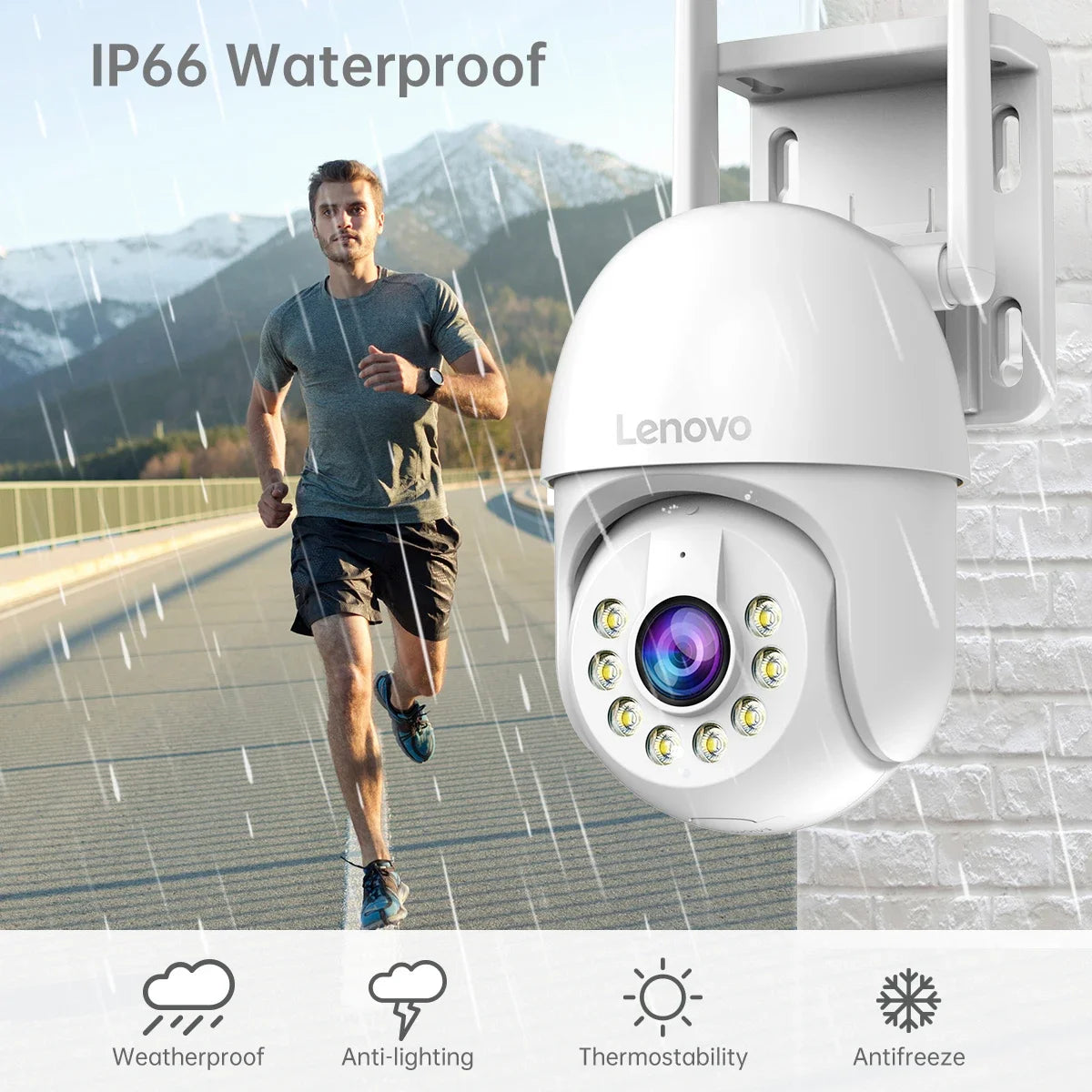 Câmera PTZ Lenovo 2K – WiFi 2,4GHz + Cabo RJ-45, Pan 360°, Visão Noturna Colorida e IP66