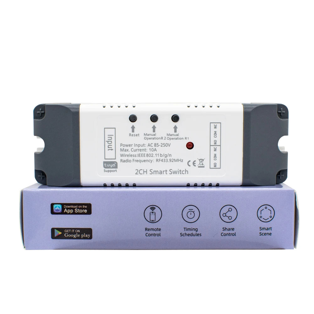 Tuya wifi inteligente portão de garagem interruptor do motor acesso porta elétrica dc 12v 24v 32v ac 220v 1/2ch módulo relé pulso rf433 remoto alexa